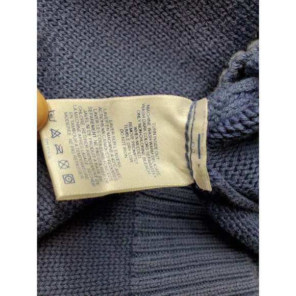 Lands' End Sweater Men Large Blue Knit Cotton Long Raglan Sleeve V Neck Pullover - Picture 9 of 9